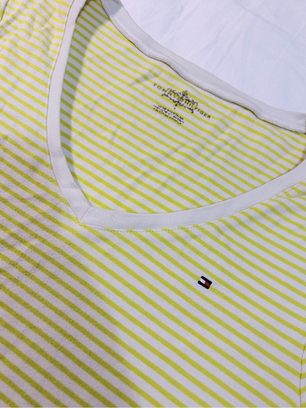 Tommy Hilfiger Yellow & White Striped V-Neck Tee - Picture 2 of 3